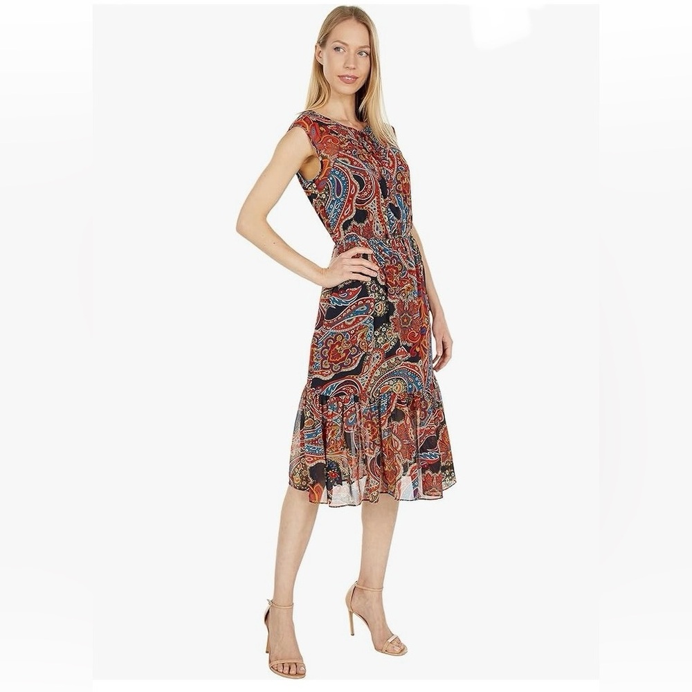 Tommy Hilfiger Multi-Color Paisley Print Flouncy Hem Sleeveless Dress NWT Sz2